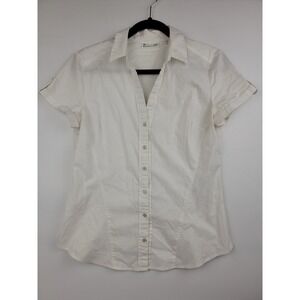 7th Avenue New York & Company White Short Sleeve Button Down Shirt Womens Medium